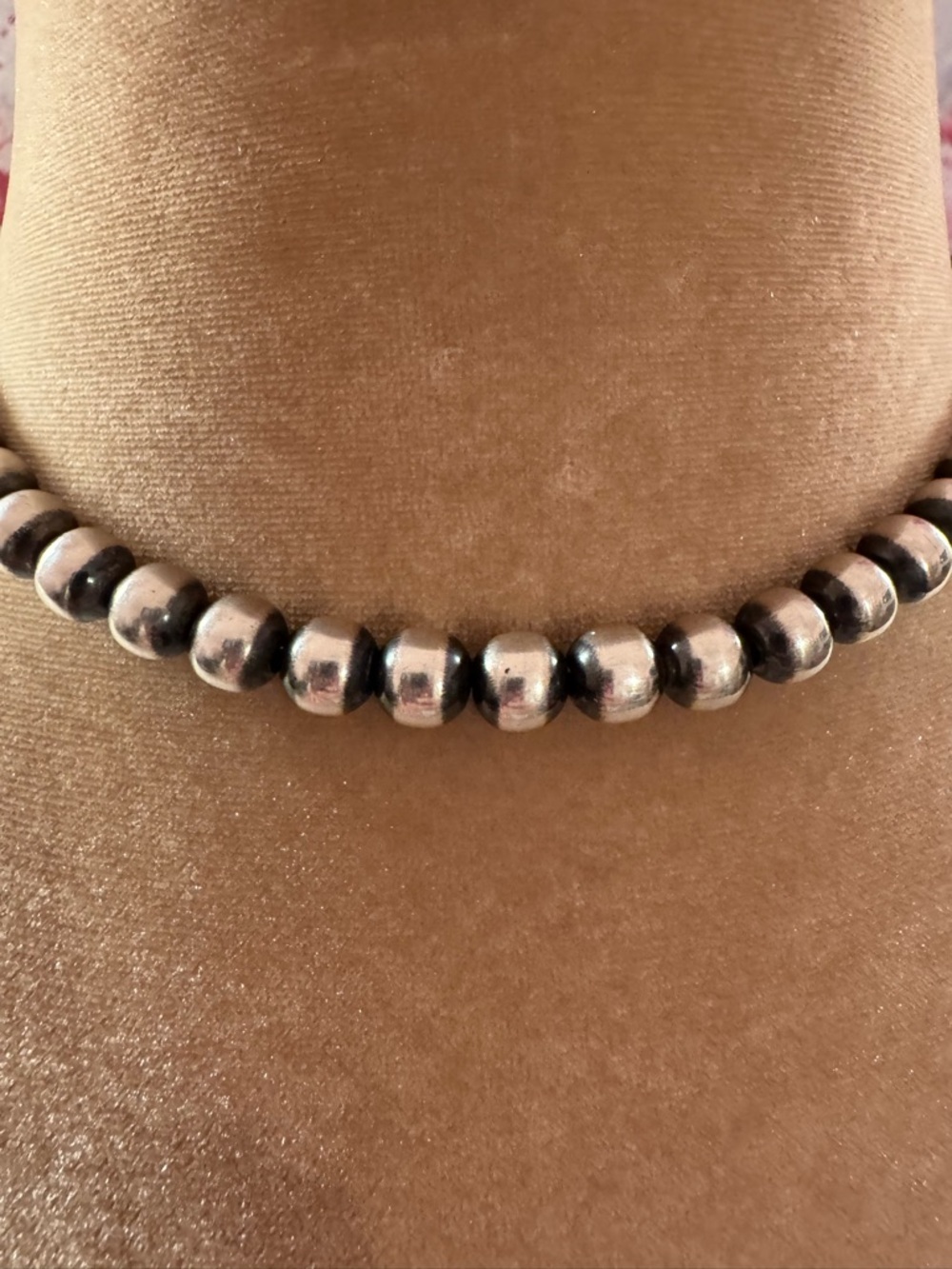 Sterling Navajo Pearl Beaded Choker Necklace - Picture 6 of 7